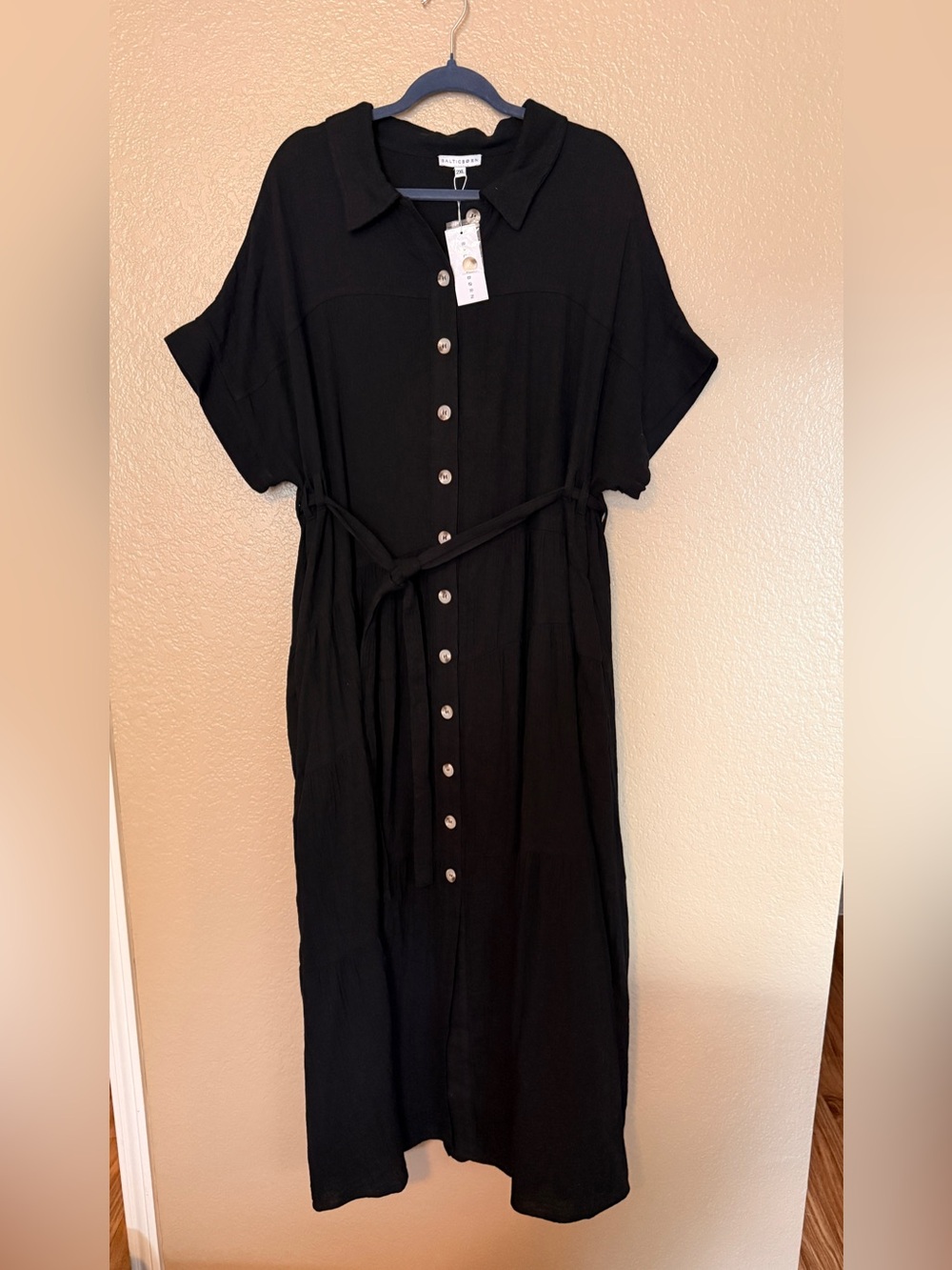 Baltic Born Black Button-Front Maxi Shirt Dress
